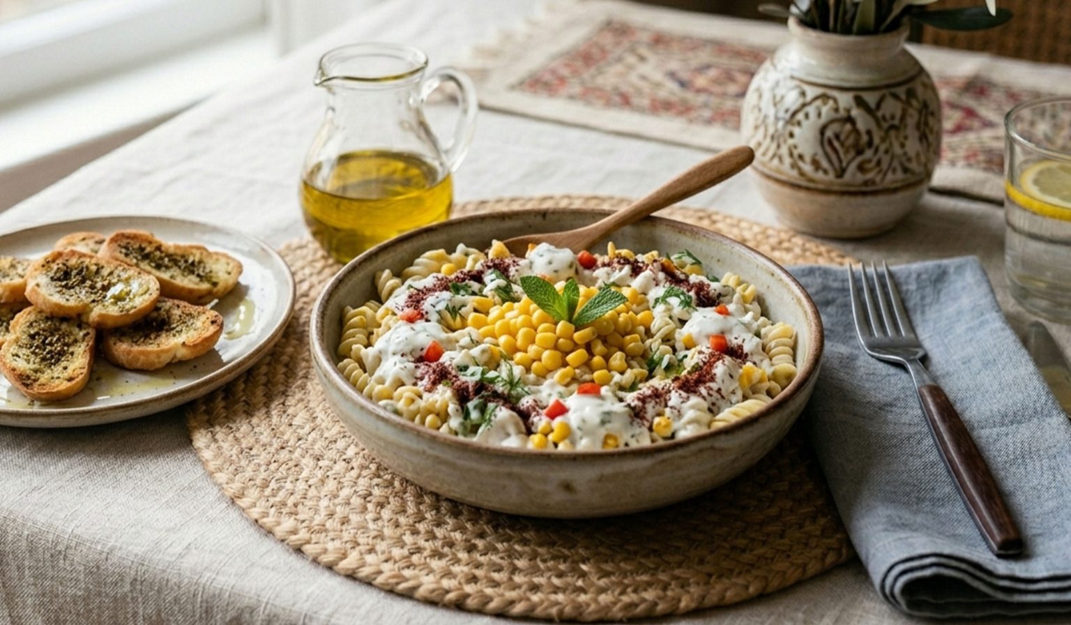 Pasta and Corn Salad with Almarai Damascene Yogurt